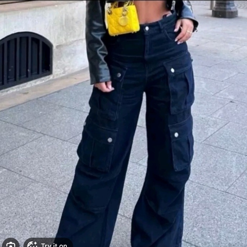 Zara Dark Denim Baggy Cargo Pants